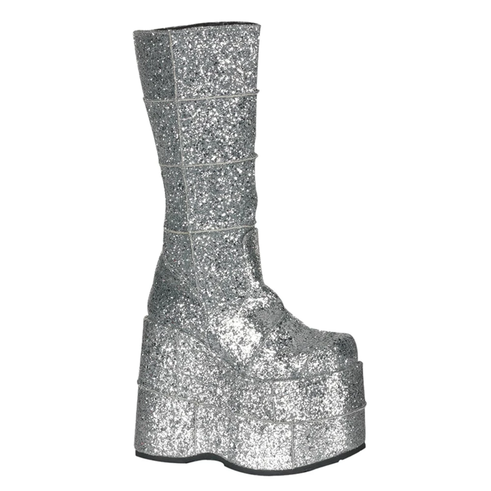 Homme Argent Bottes Hautes Demonia Stack-301G - france DMX-7676828