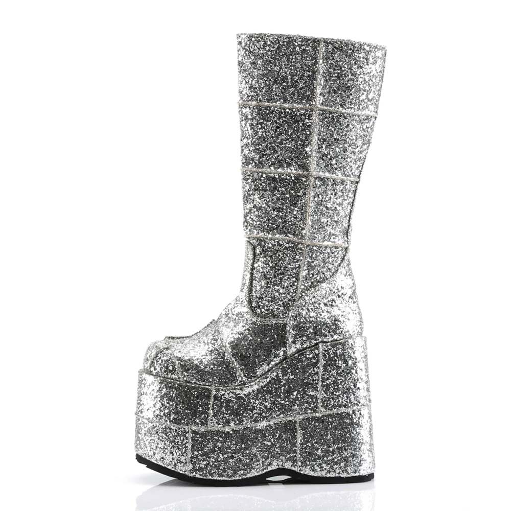 Homme Argent Bottes Hautes Demonia Stack-301G - france DMX-7676828