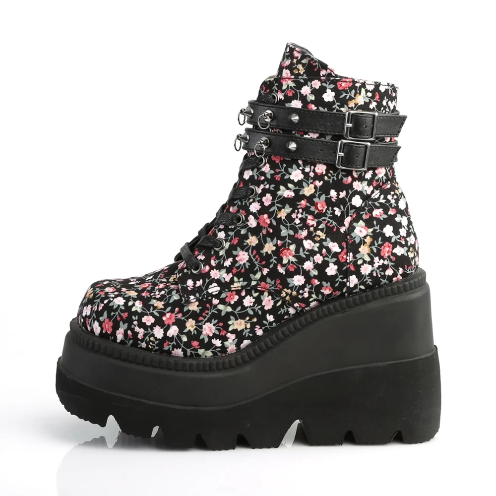 Femme Floral Fabric Bottines Demonia Shaker-52ST - france TWZ-4351202