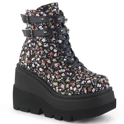 Femme Floral Fabric Bottines Demonia Shaker-52ST - france TWZ-4351202