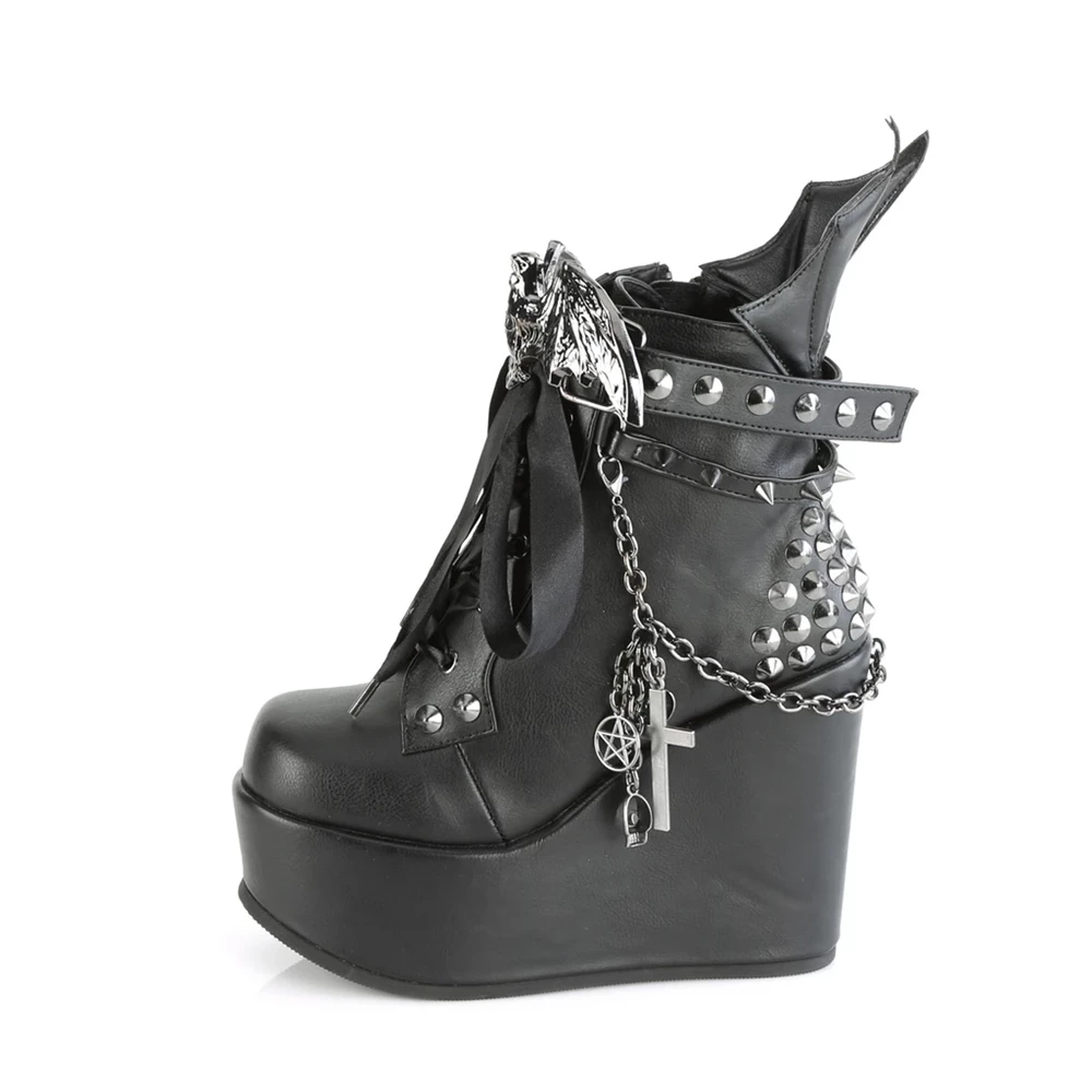 Femme Noir Bottines Demonia Poison-107 - france FEY-6709348