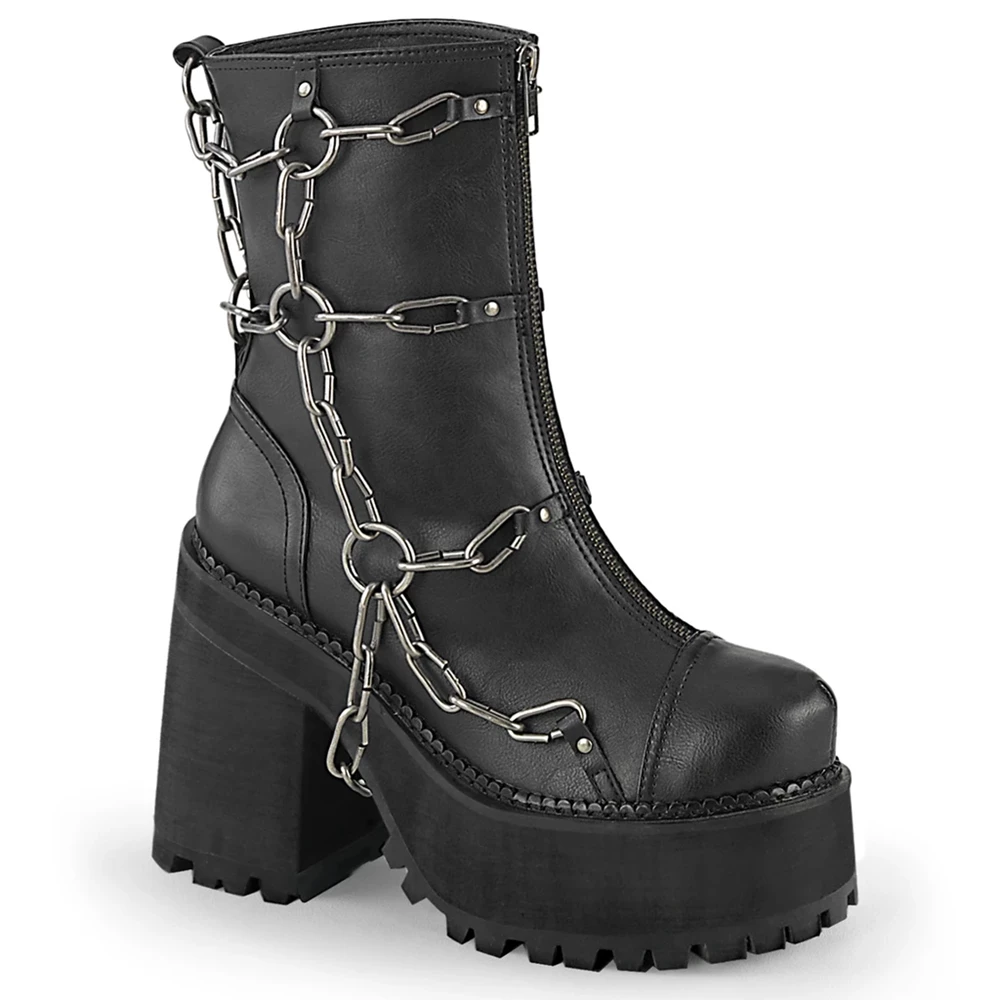 Femme Noir Bottines Demonia Assault-66 - france RZU-5438622