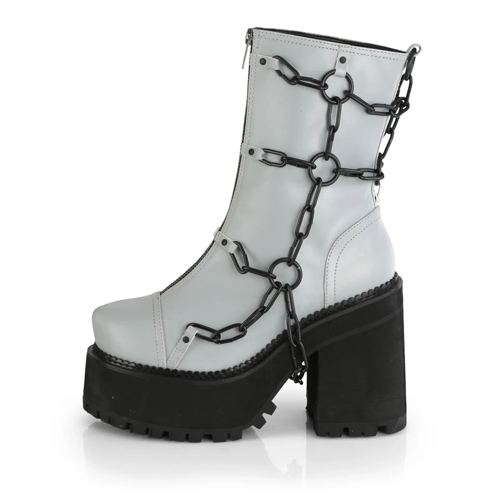 Femme Grise Bottines Demonia Assault-66 - france QHU-9760260