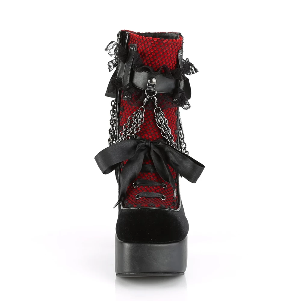 Femme Noir Rouge Bottines Demonia Charade-110 - france UYW-3981883