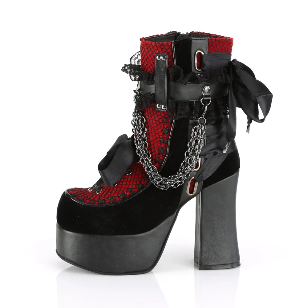 Femme Noir Rouge Bottines Demonia Charade-110 - france UYW-3981883