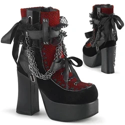 Femme Noir Rouge Bottines Demonia Charade-110 - france UYW-3981883