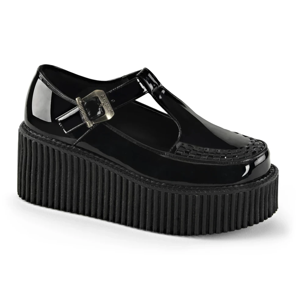 Femme Noir Chaussures Creepers Demonia Creeper-214 - france MOI-8817850