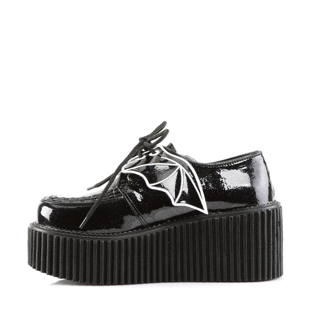 Femme Noir Chaussures Creepers Demonia Creeper-205 - france HAU-0510651