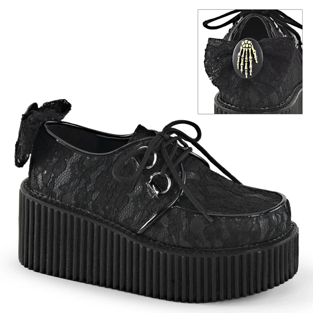 Femme Noir Chaussures Creepers Demonia Creeper-212 - france ZXP-4361601