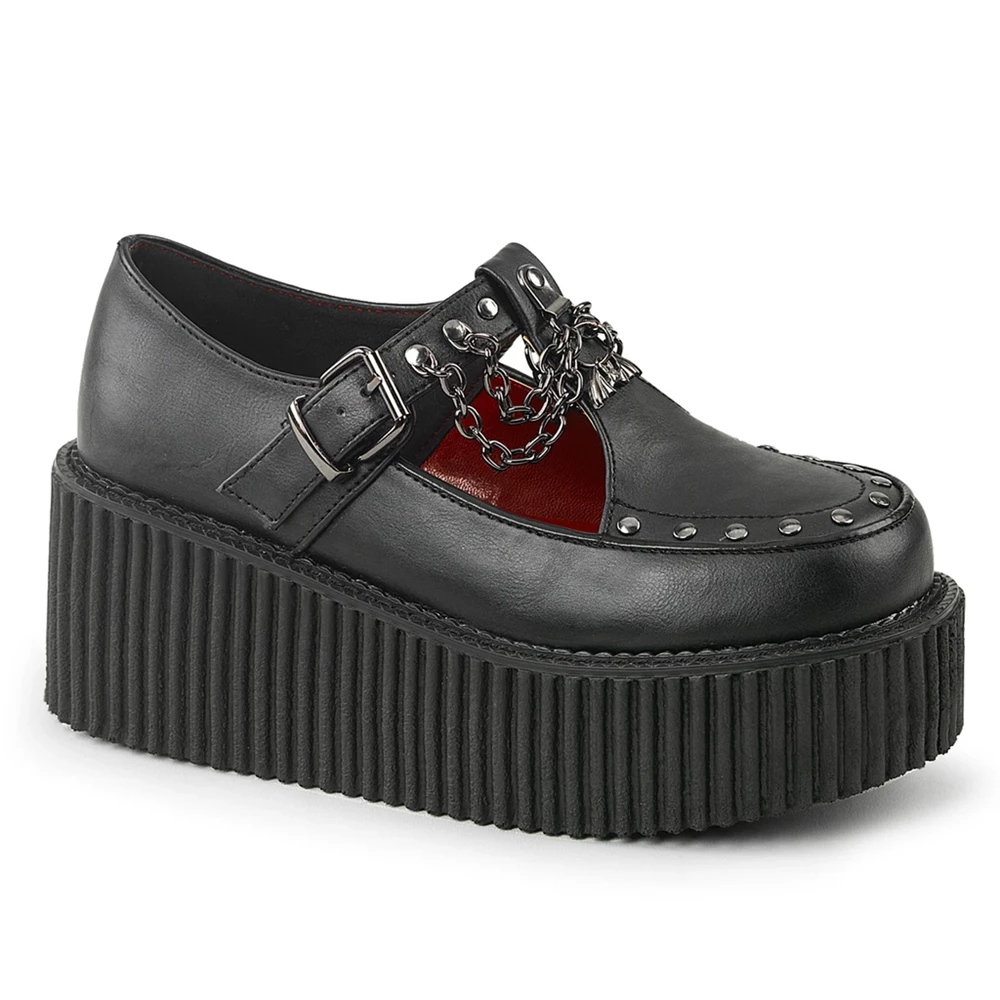 Femme Noir Chaussures Creepers Demonia Creeper-215 - france RJA-0017566