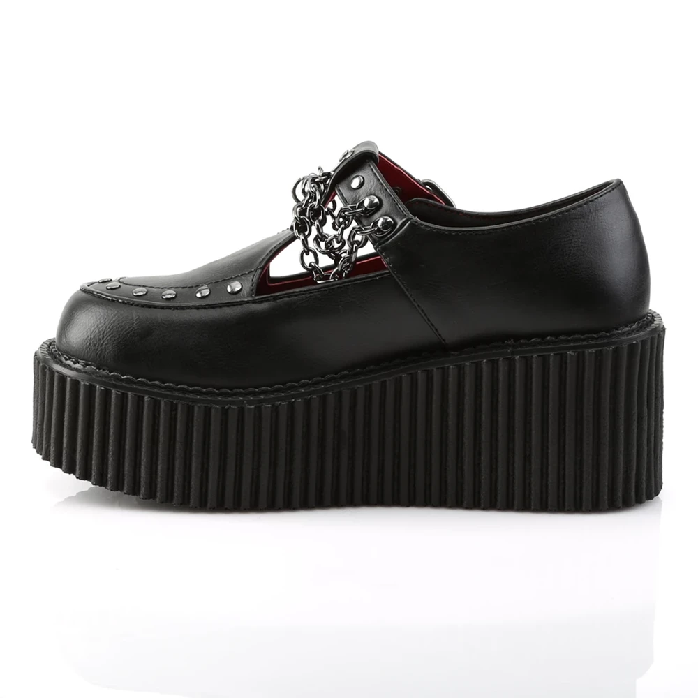 Femme Noir Chaussures Creepers Demonia Creeper-215 - france RJA-0017566