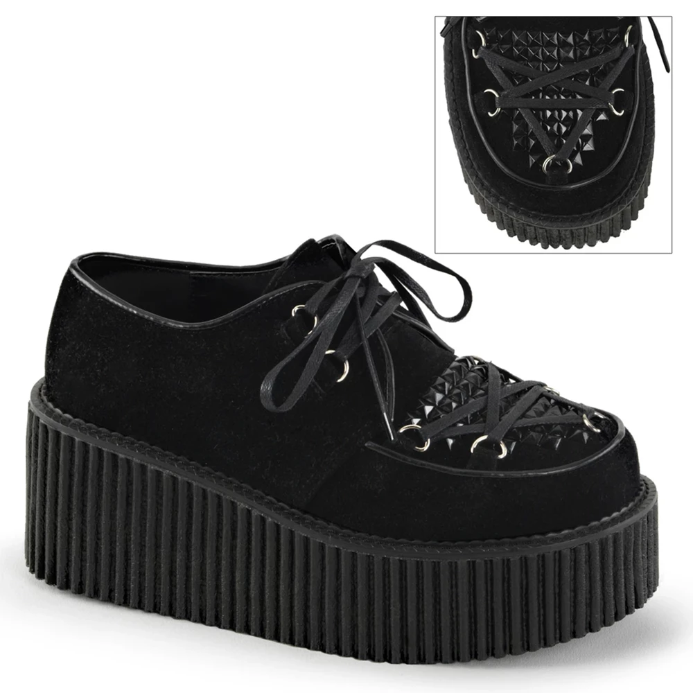 Femme Noir Chaussures Creepers Demonia Creeper-216 - france KVW-0135662