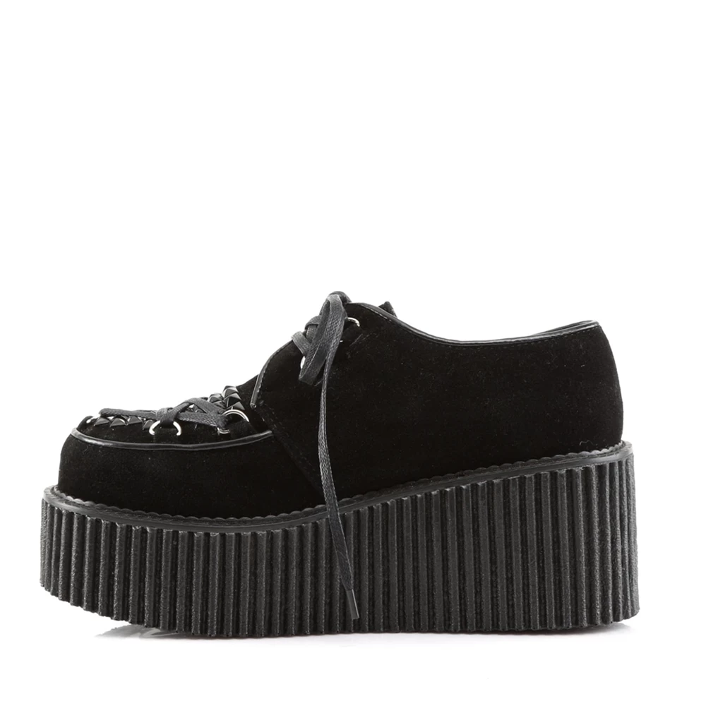 Femme Noir Chaussures Creepers Demonia Creeper-216 - france KVW-0135662