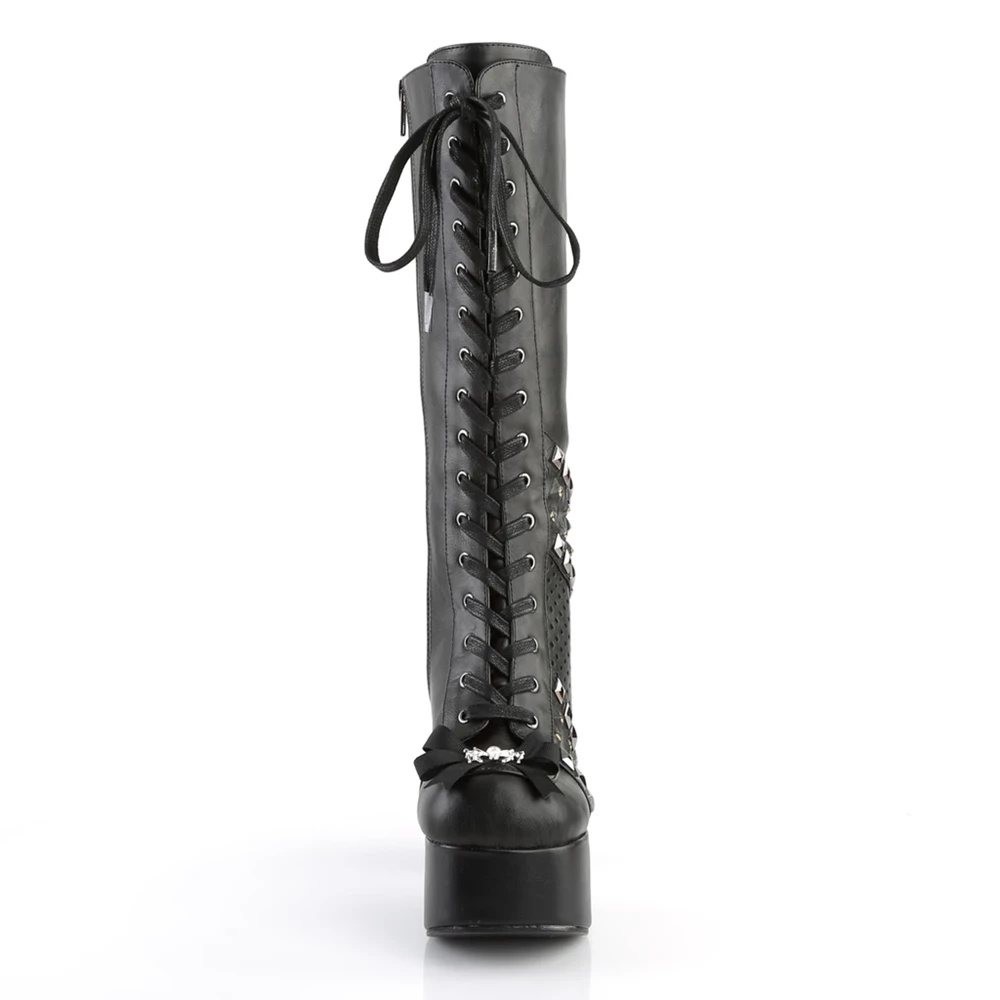 Femme Noir Bottes Hautes Demonia Charade-150 - france WNB-7441066