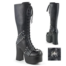 Femme Noir Bottes Hautes Demonia Charade-150 - france WNB-7441066