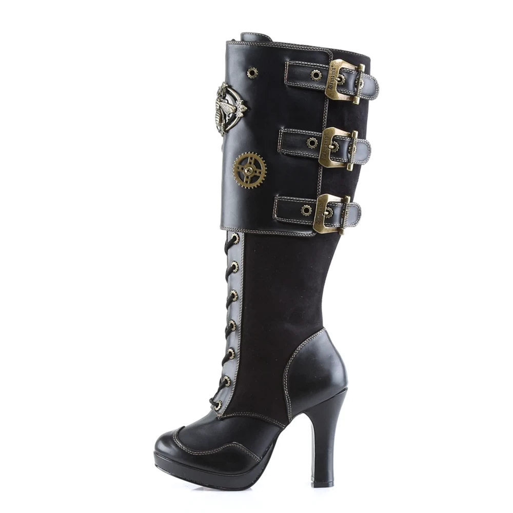 Femme Noir Bottes Hautes Demonia Crypto-302 - france PZM-4015300