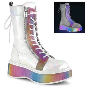 Femme Blanche Multicolore Bottes Hautes Demonia Emily-350 - france GKZ-4630730