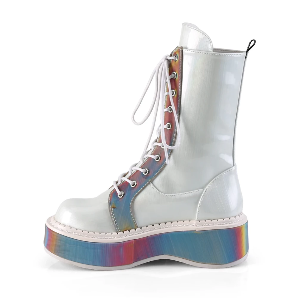 Femme Blanche Multicolore Bottes Hautes Demonia Emily-350 - france GKZ-4630730