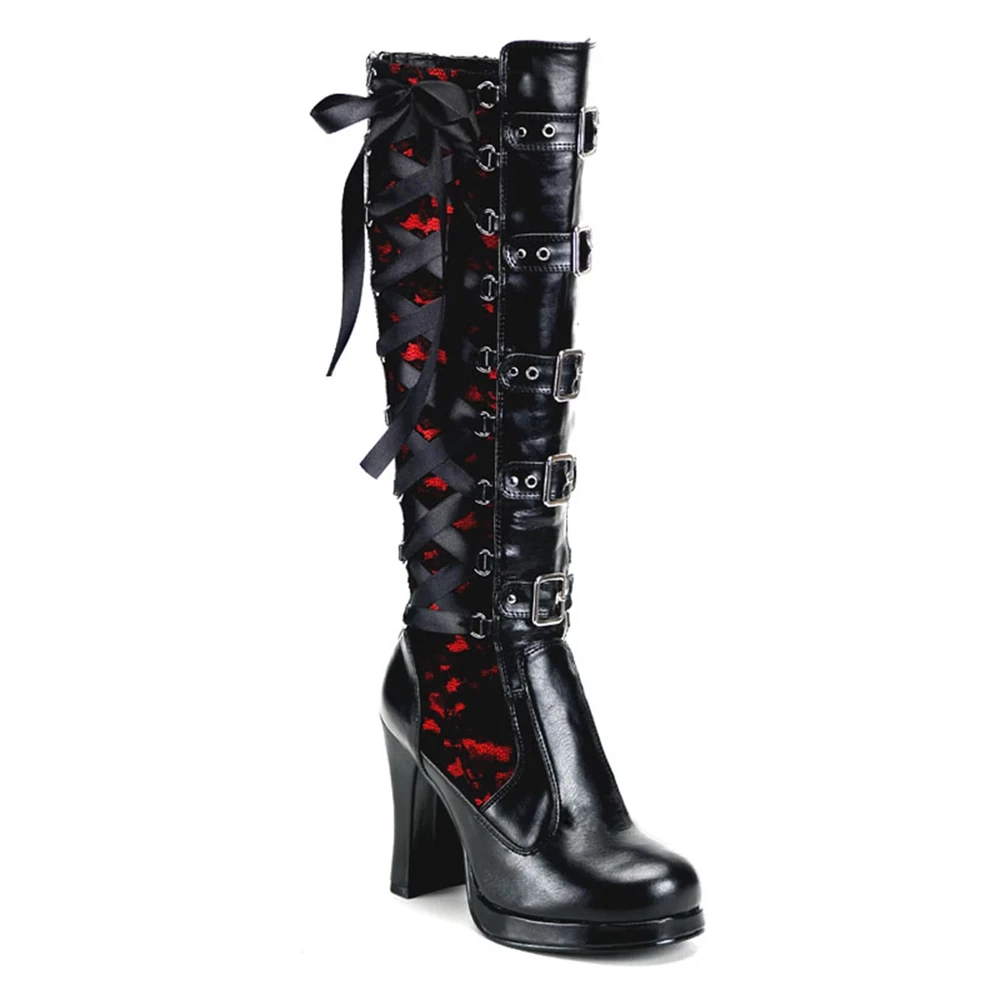 Femme Noir Rouge Bottes Hautes Demonia Crypto-106 - france PYE-7386177