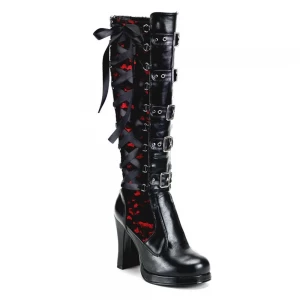 Femme Noir Rouge Bottes Hautes Demonia Crypto-106 - france PYE-7386177