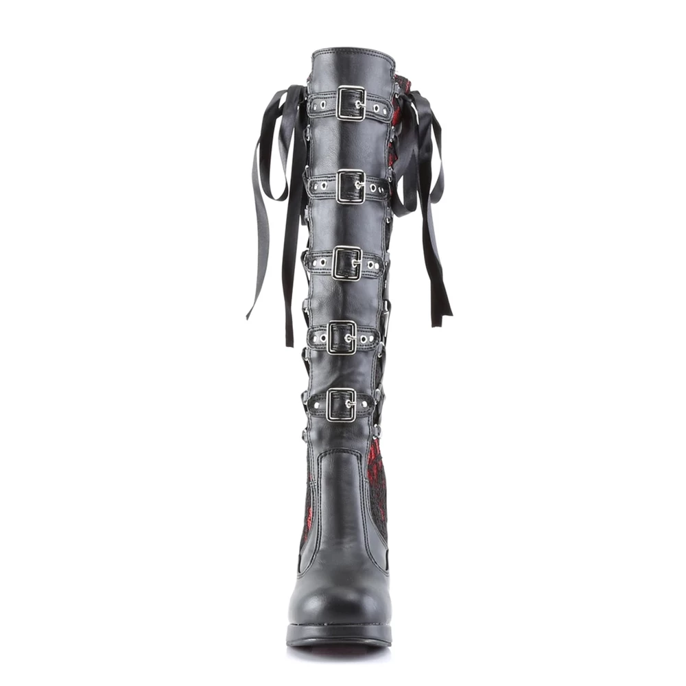 Femme Noir Rouge Bottes Hautes Demonia Crypto-106 - france PYE-7386177