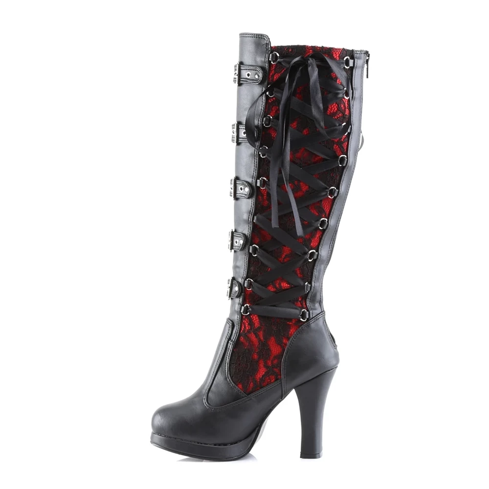 Femme Noir Rouge Bottes Hautes Demonia Crypto-106 - france PYE-7386177