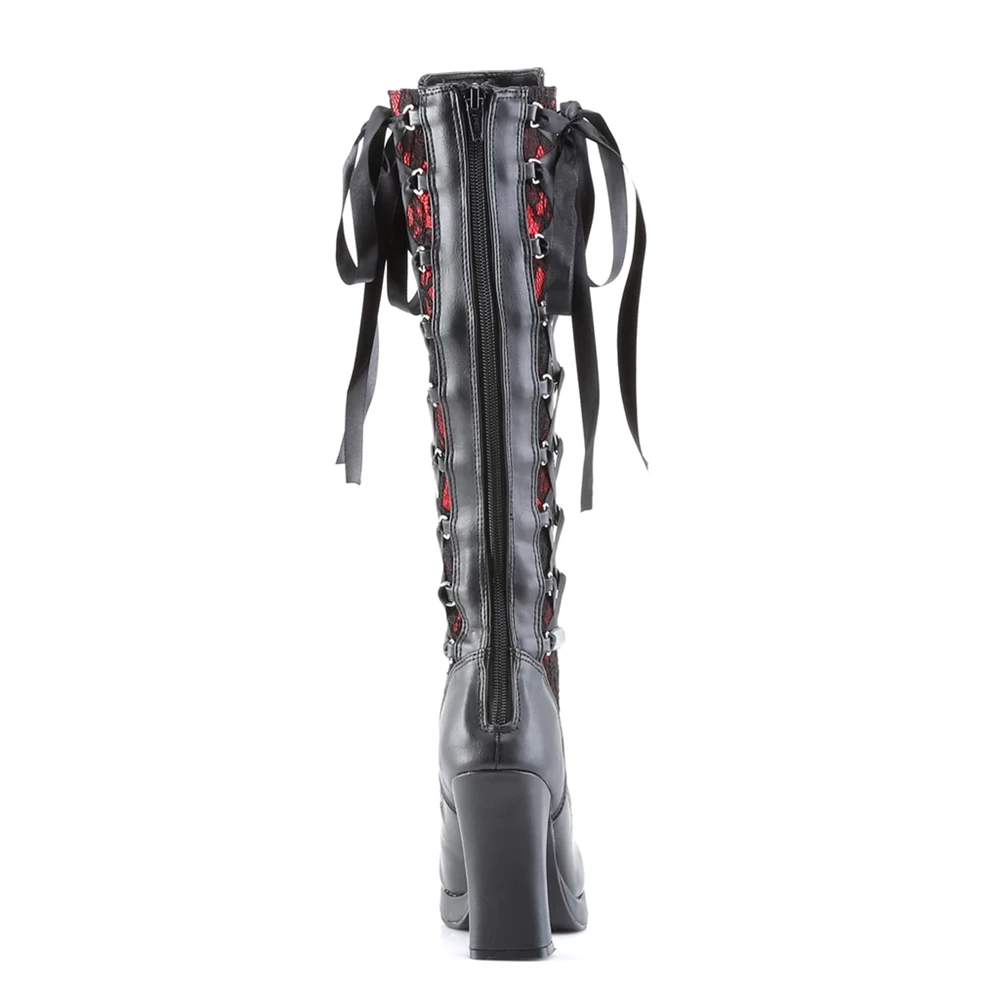 Femme Noir Rouge Bottes Hautes Demonia Crypto-106 - france PYE-7386177