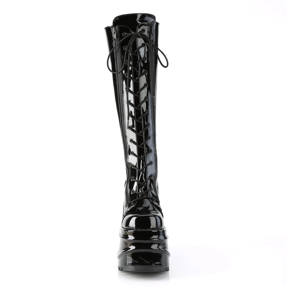 Femme Noir Bottes Hautes Demonia Wave-200 - france QMR-4927394