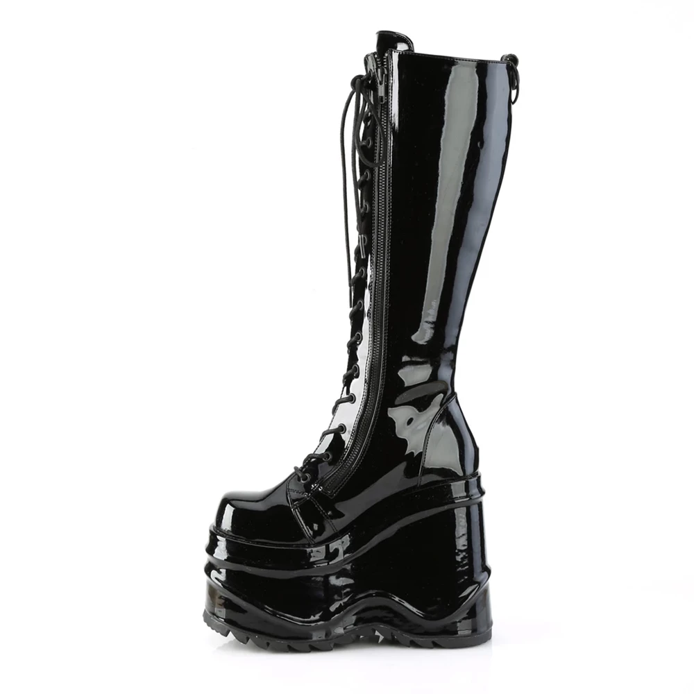 Femme Noir Bottes Hautes Demonia Wave-200 - france QMR-4927394