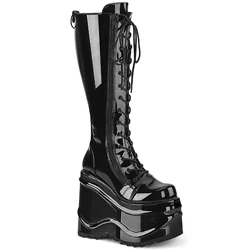 Femme Noir Bottes Hautes Demonia Wave-200 - france QMR-4927394