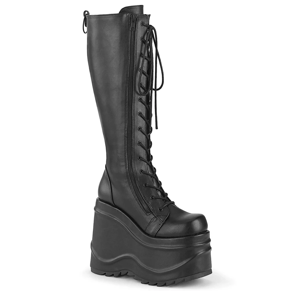 Femme Noir Bottes Hautes Demonia Wave-200 - france ZWV-2576939