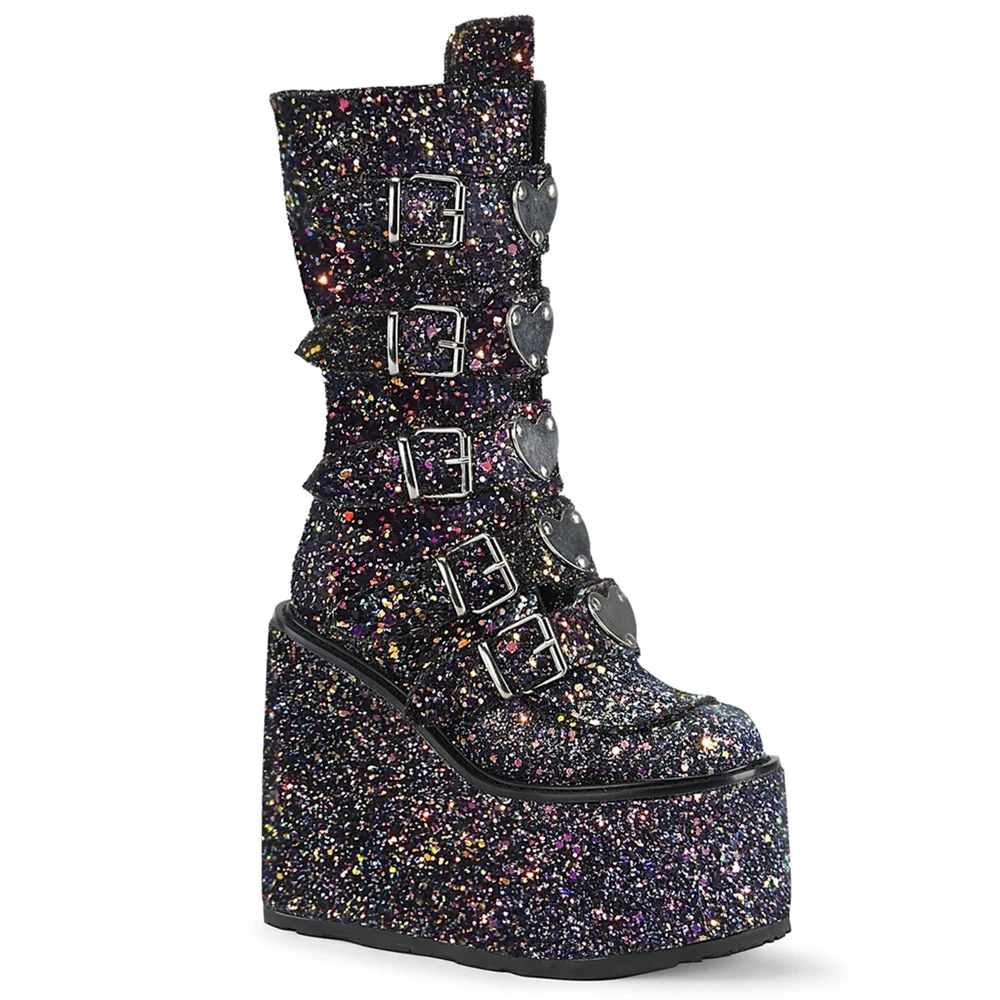 Femme Noir Multicolore Bottes Hautes Demonia Swing-230G - france ZIT-7863401