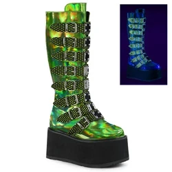 Femme Vert Clair Bottes Hautes Demonia Damned-318 - france MRC-1942285