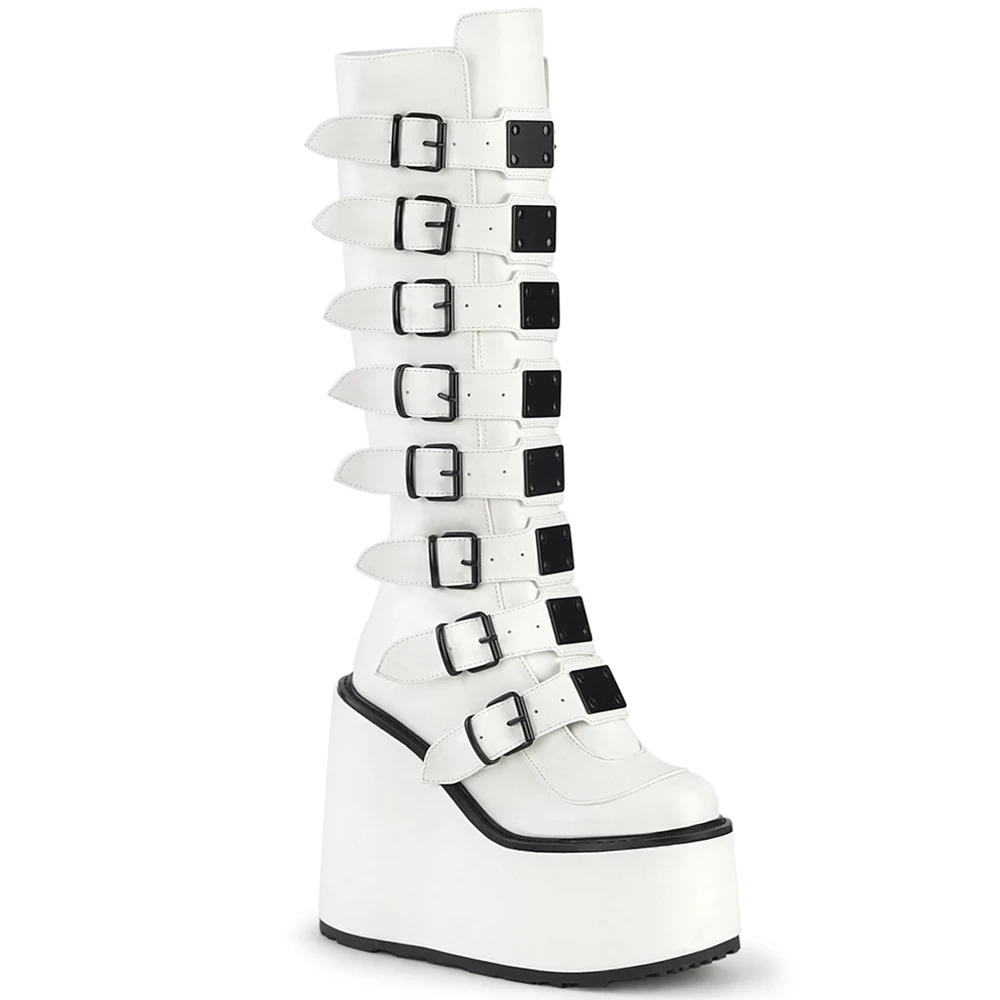 Femme Blanche Bottes Hautes Demonia Swing-815 - france SKU-3895797