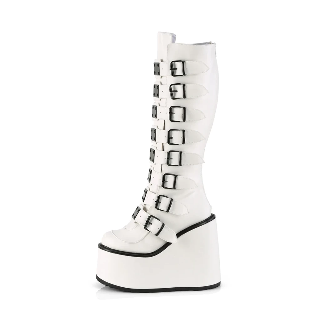 Femme Blanche Bottes Hautes Demonia Swing-815 - france SKU-3895797