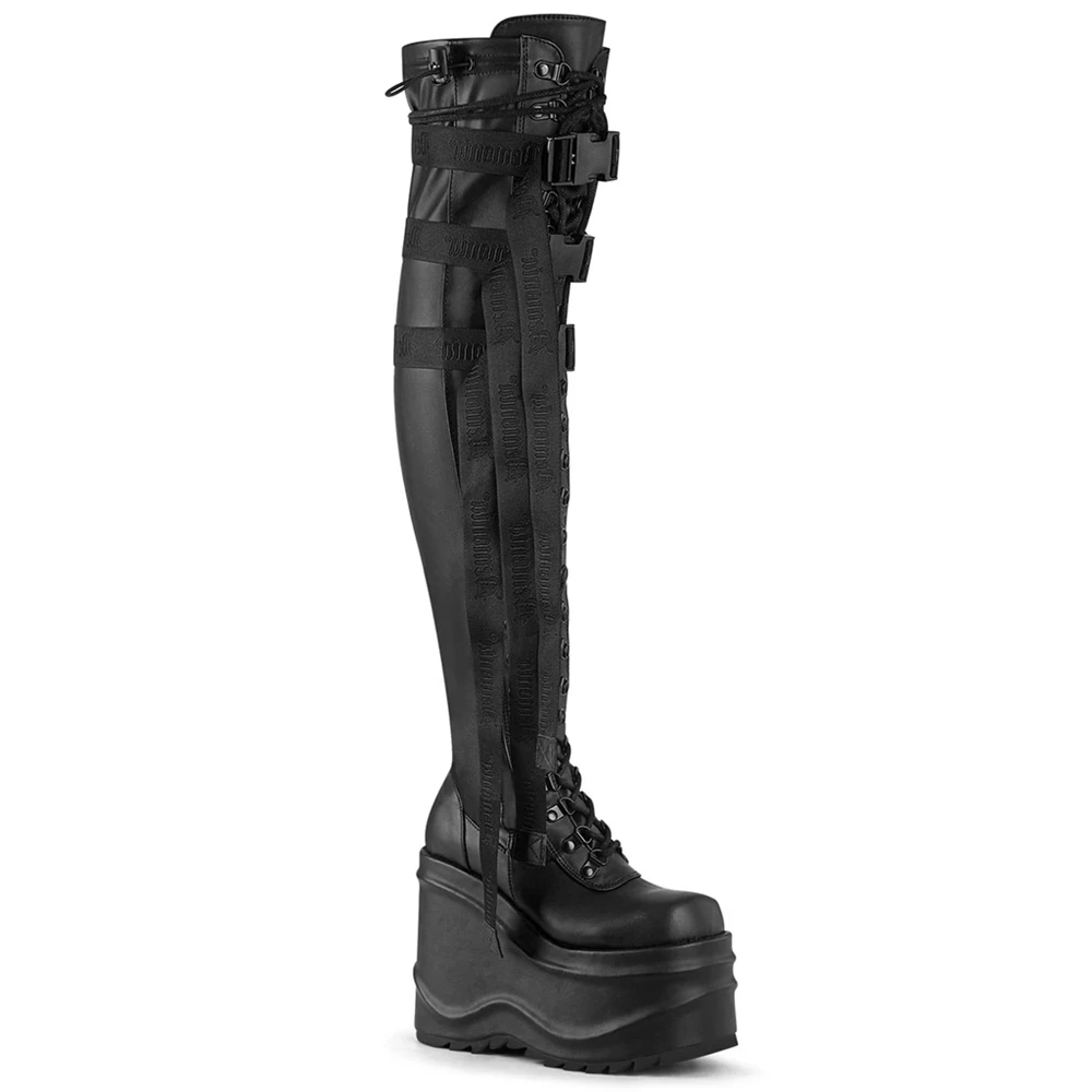 Femme Noir Bottes Hautes Demonia Wave-315 - france DRW-8091110