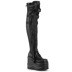 Femme Noir Bottes Hautes Demonia Wave-315 - france DRW-8091110