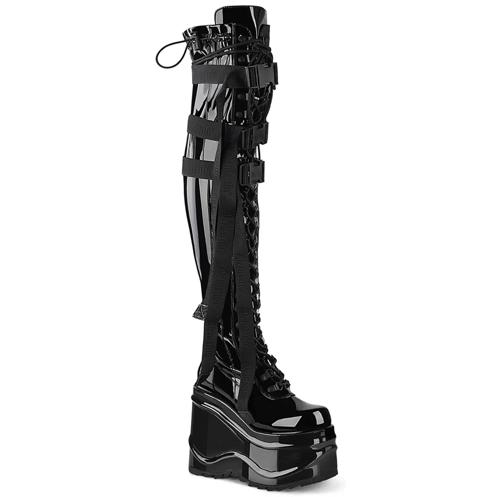 Femme Noir Bottes Hautes Demonia Wave-315 - france HIY-9941919