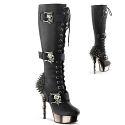 Femme Noir Bottes Hautes Demonia Muerto-2028 - france ECV-9998264