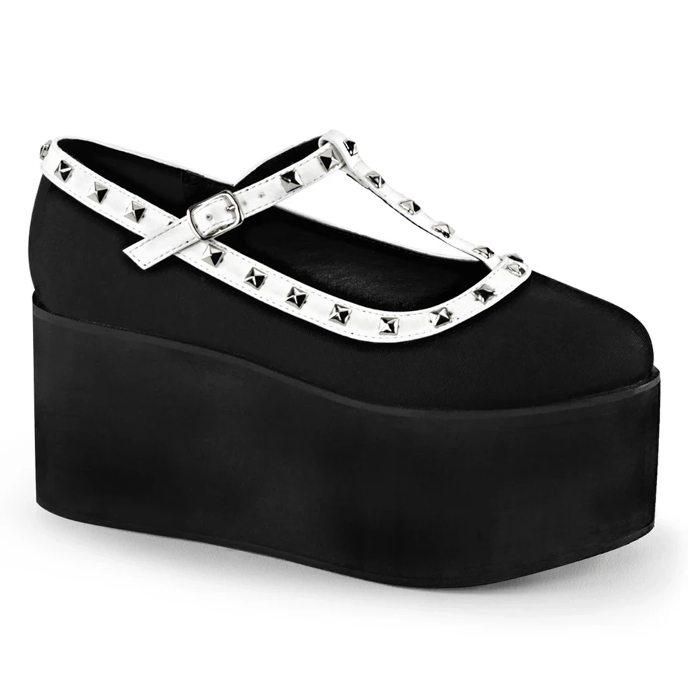 Femme Noir Blanche Chaussures Plateforme Demonia Click-07 - france OOV-6651055