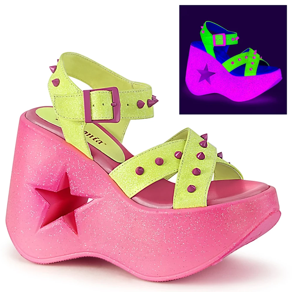 Femme Jaune Chaussures Plateforme Demonia Dynamite-02 - france BLR-0664196