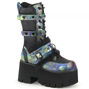 Femme Noir Vert Multicolore Chaussures Plateforme Demonia Ashes-120 - france NUO-3600456